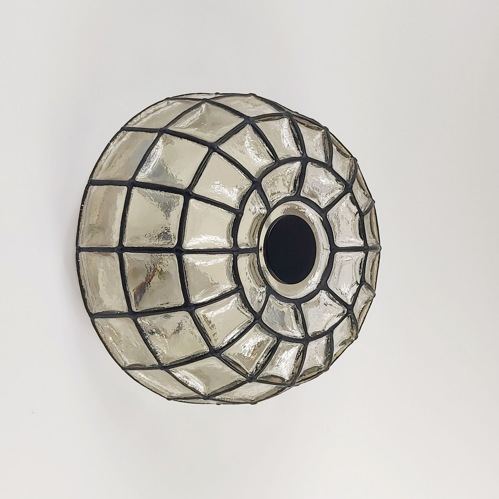 Mid-century minimalist flush mount ceiling light in glass and iron from Limburg, Germany, 1960s