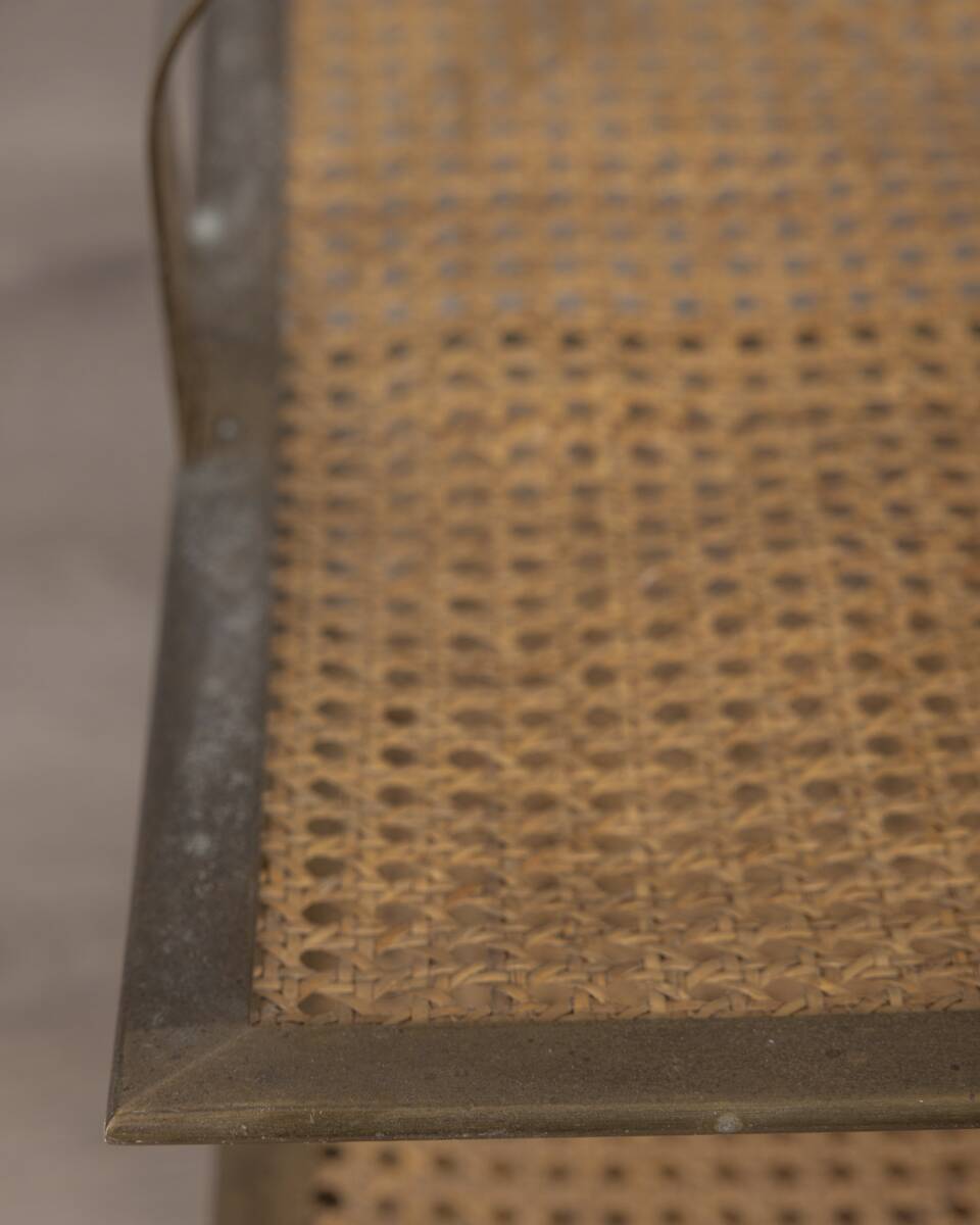 VINTAGE 1960S MAGAZINE RACK IN BRASS AND VIENNA STRAW ITALIAN DESIGN