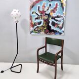 Floor Lamp with Vintage Encased Glass Shade with Red Geometrical Motifs, Italy