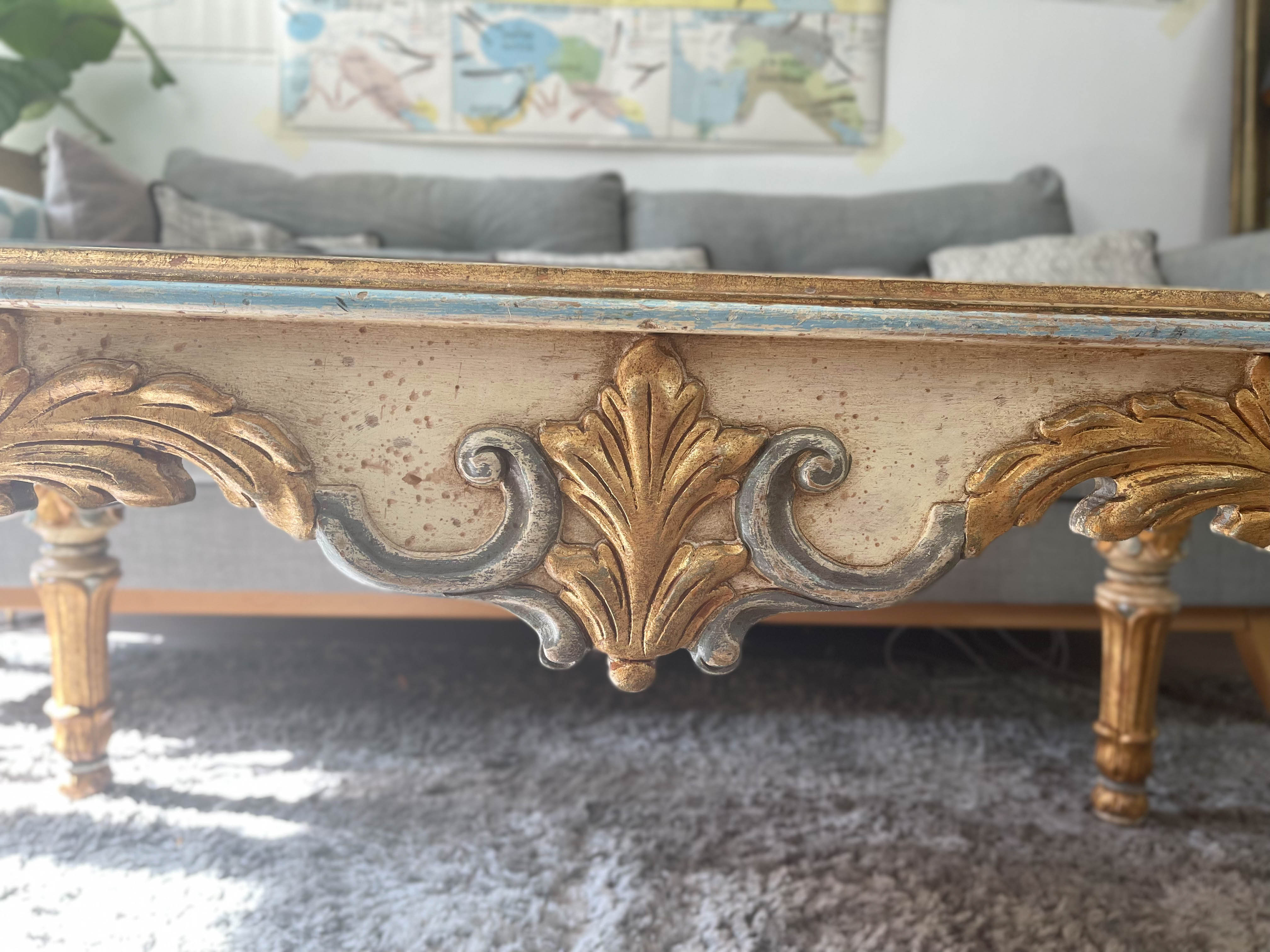 Baroque style coffee table colored glass
