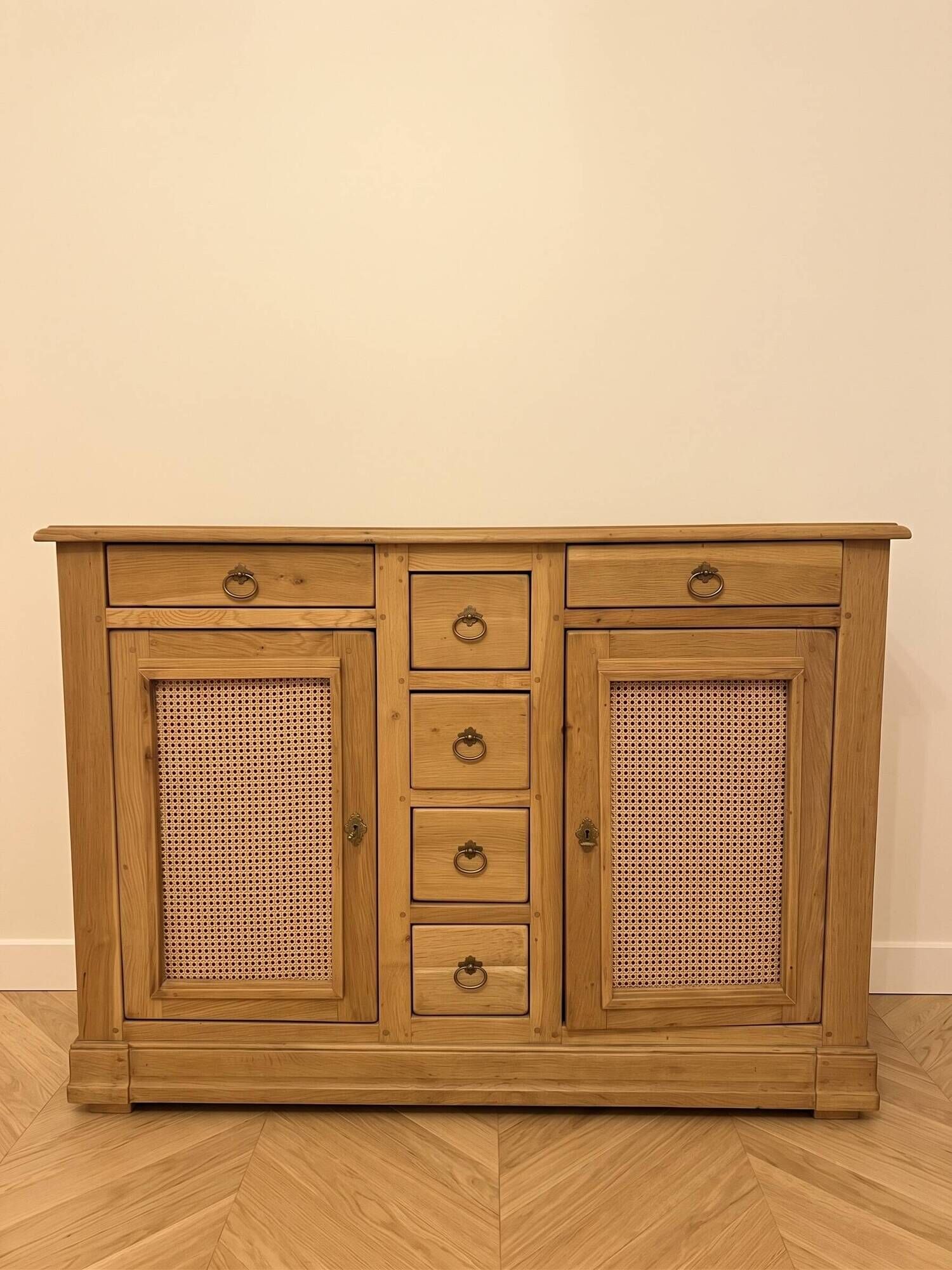 Low sideboard, antique, in light oak.