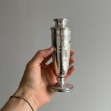 Pair of single-flower vases in patinated silver metal