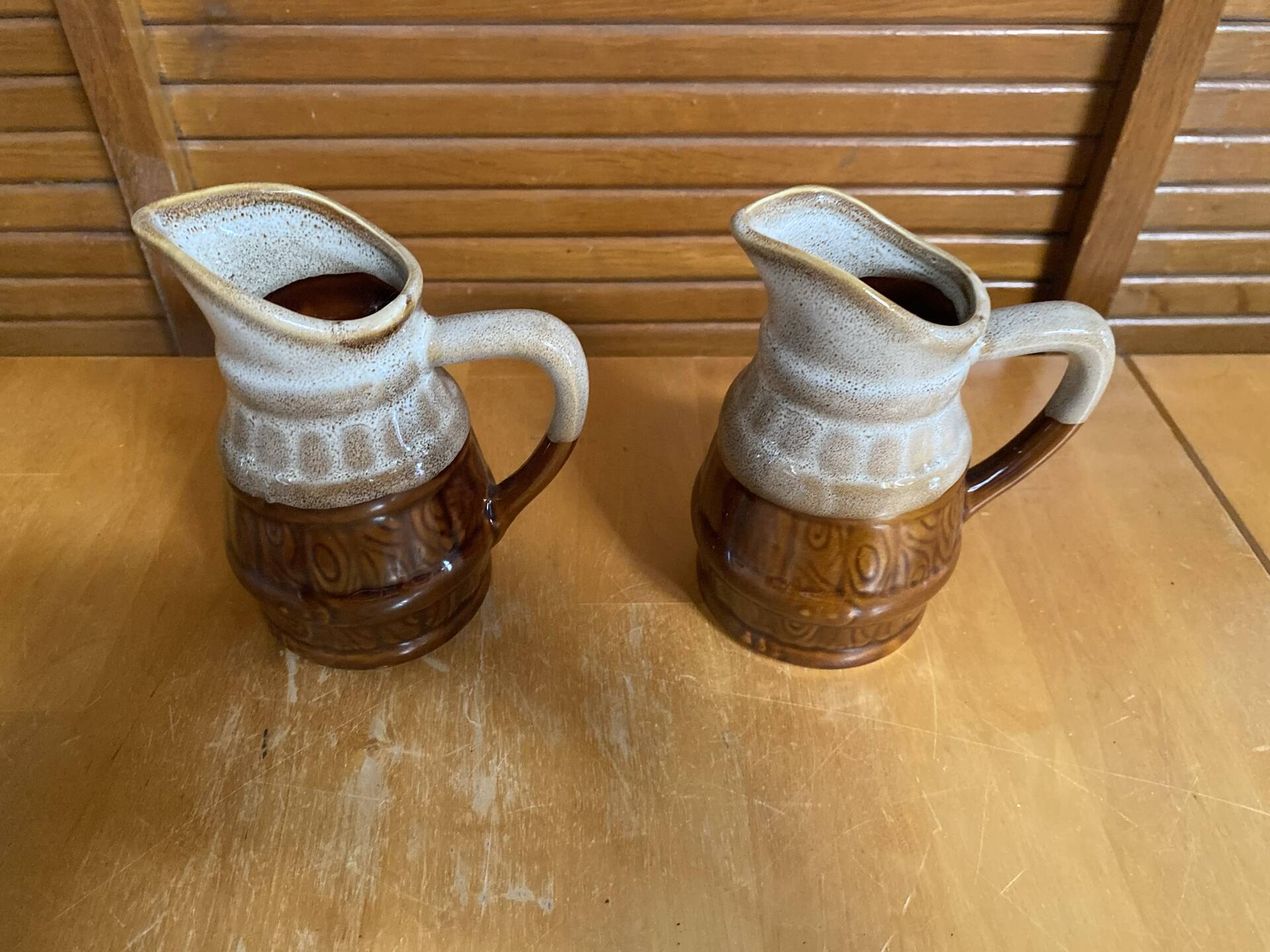 Pair of vintage revol barrel-shaped ceramic jugs 0.25l