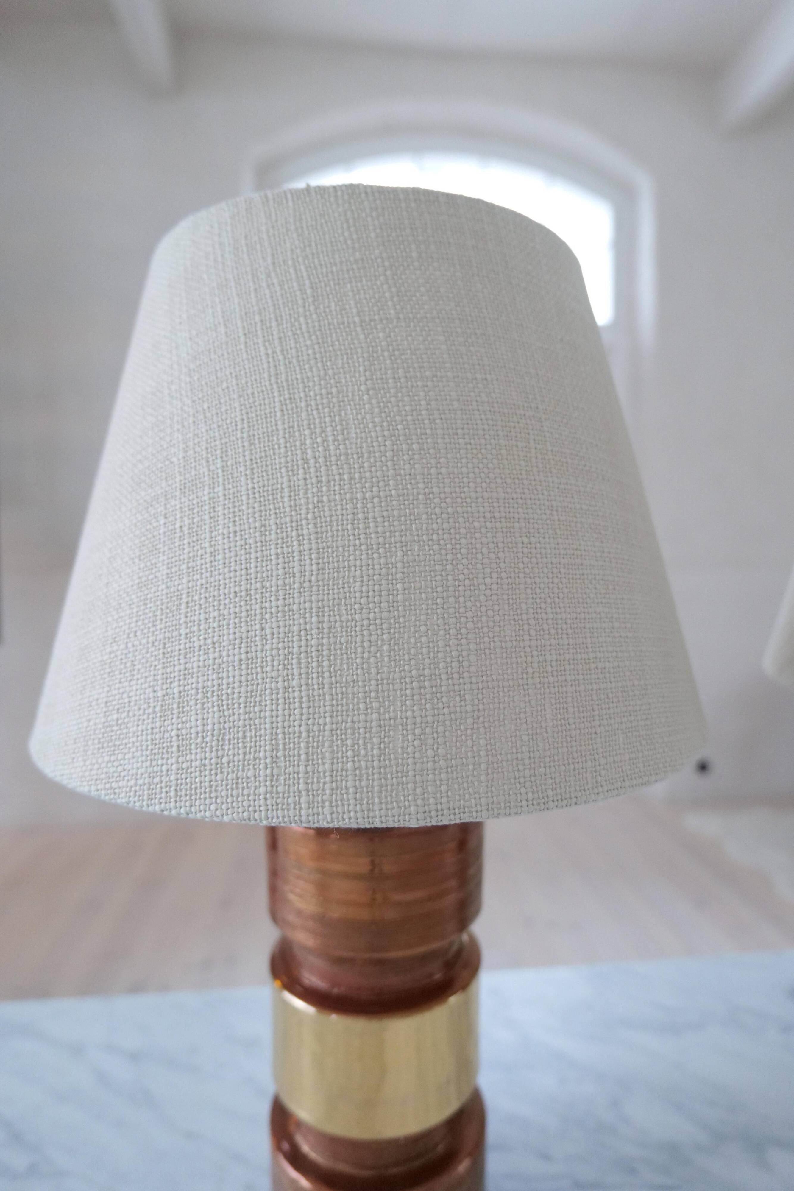 Vintage Bergboms Bitossi table lamps, ceramic with copper glaze, Sweden 1960s.