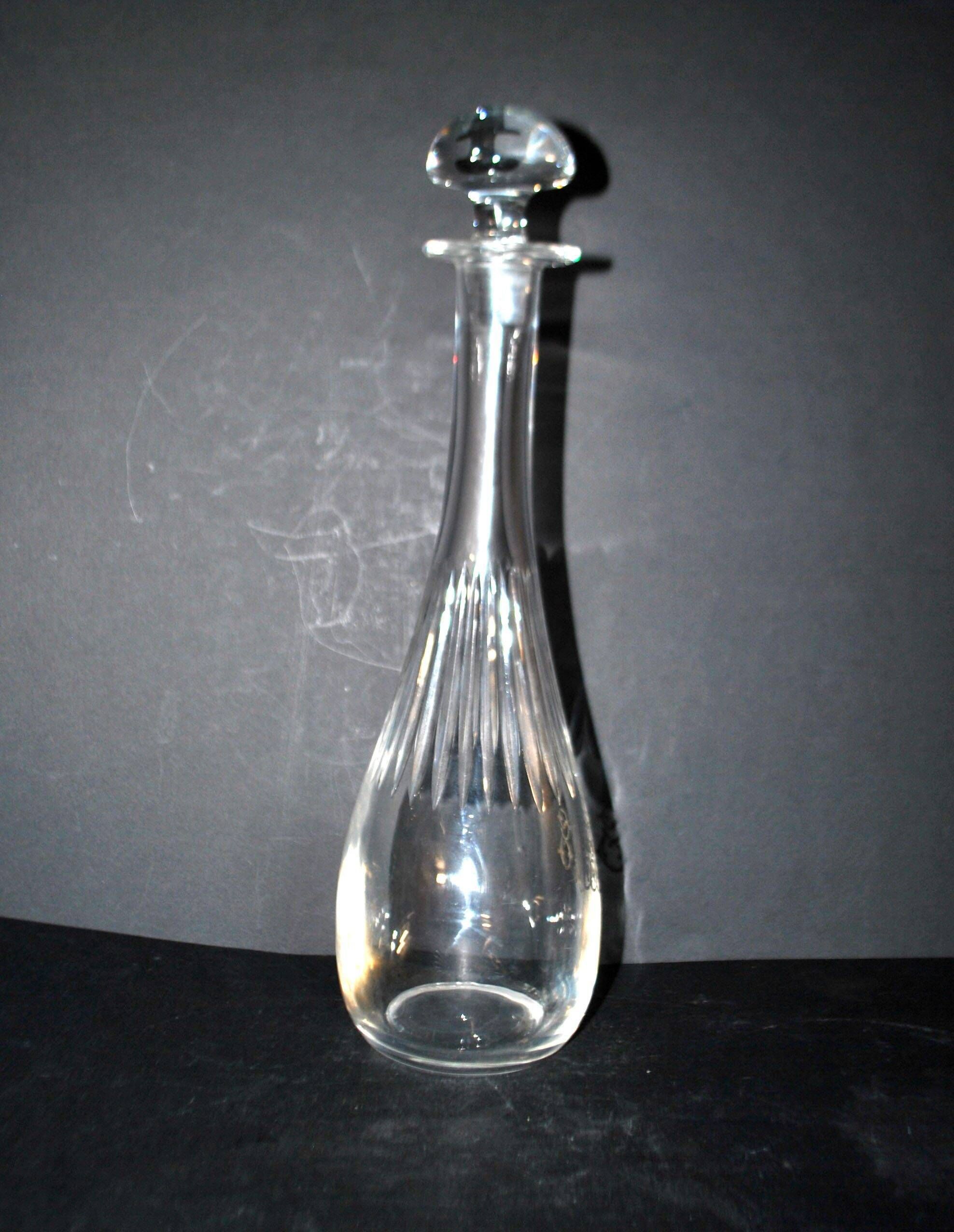 Carafe ancienne en cristal taillé et gravure dorée monogramme RG H33.5cm