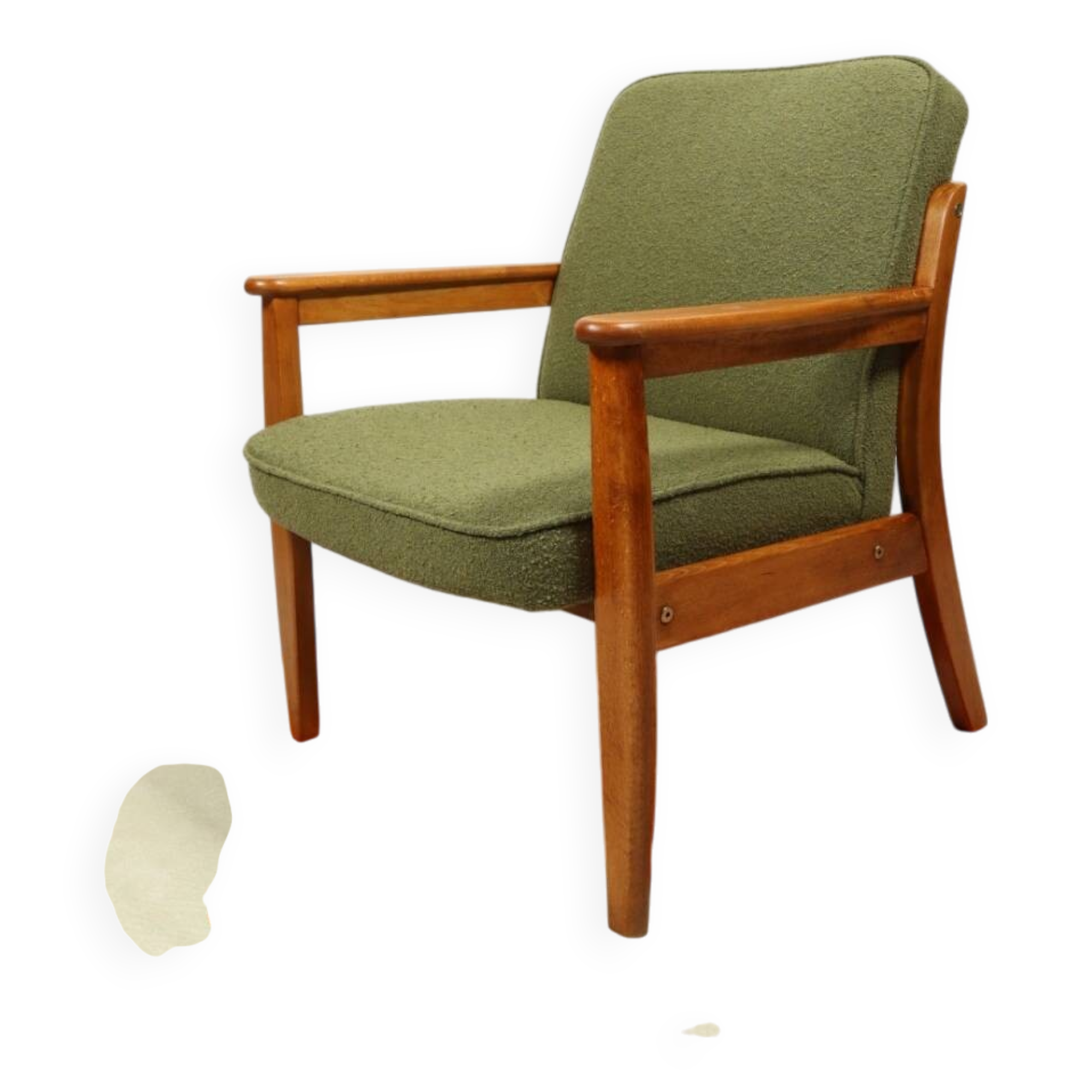 Fauteuil vintage vert boucle 1960 Scandinavian design