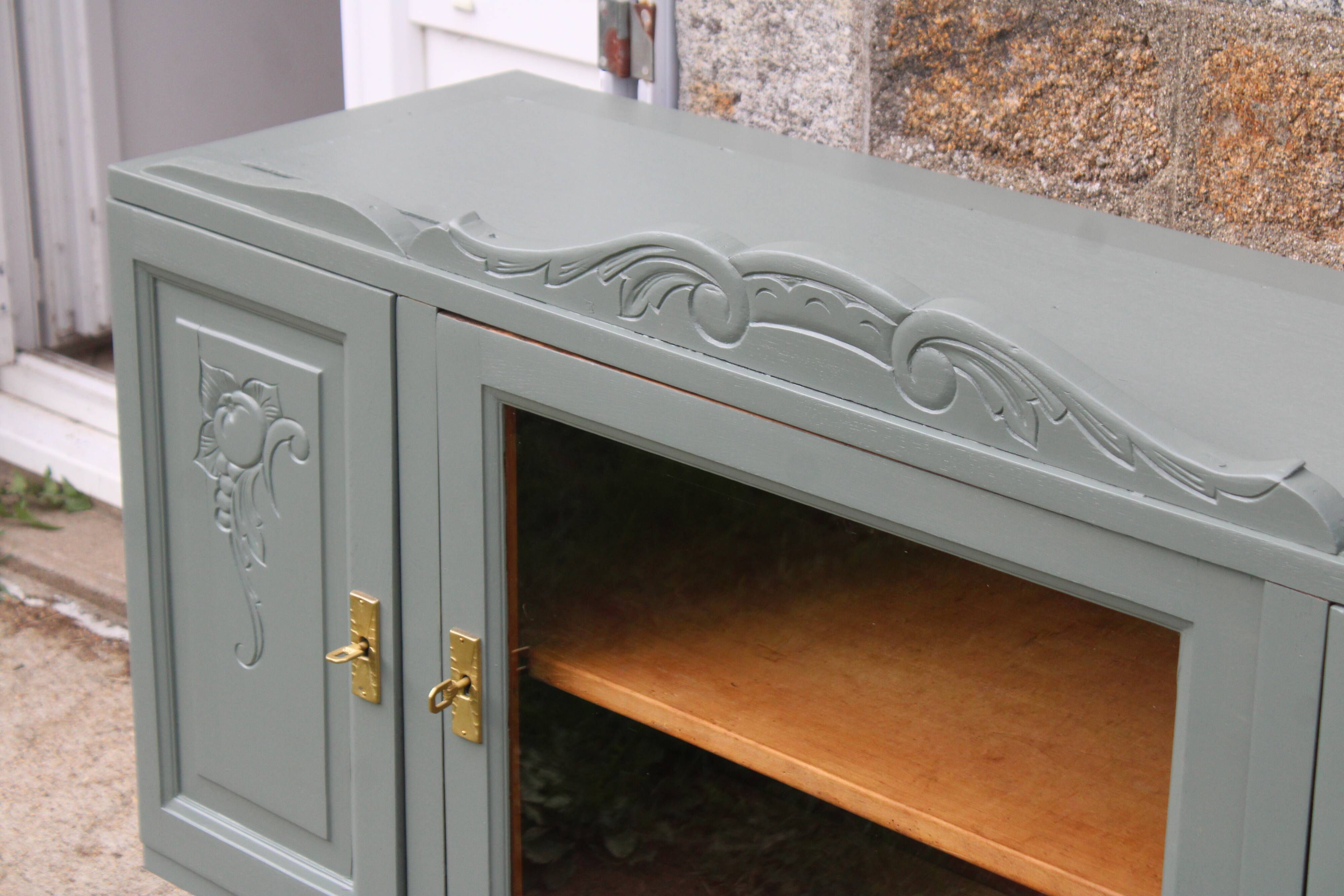 Renovated vintage sideboard with khaki paint – Haussmann chic & bohemian style
