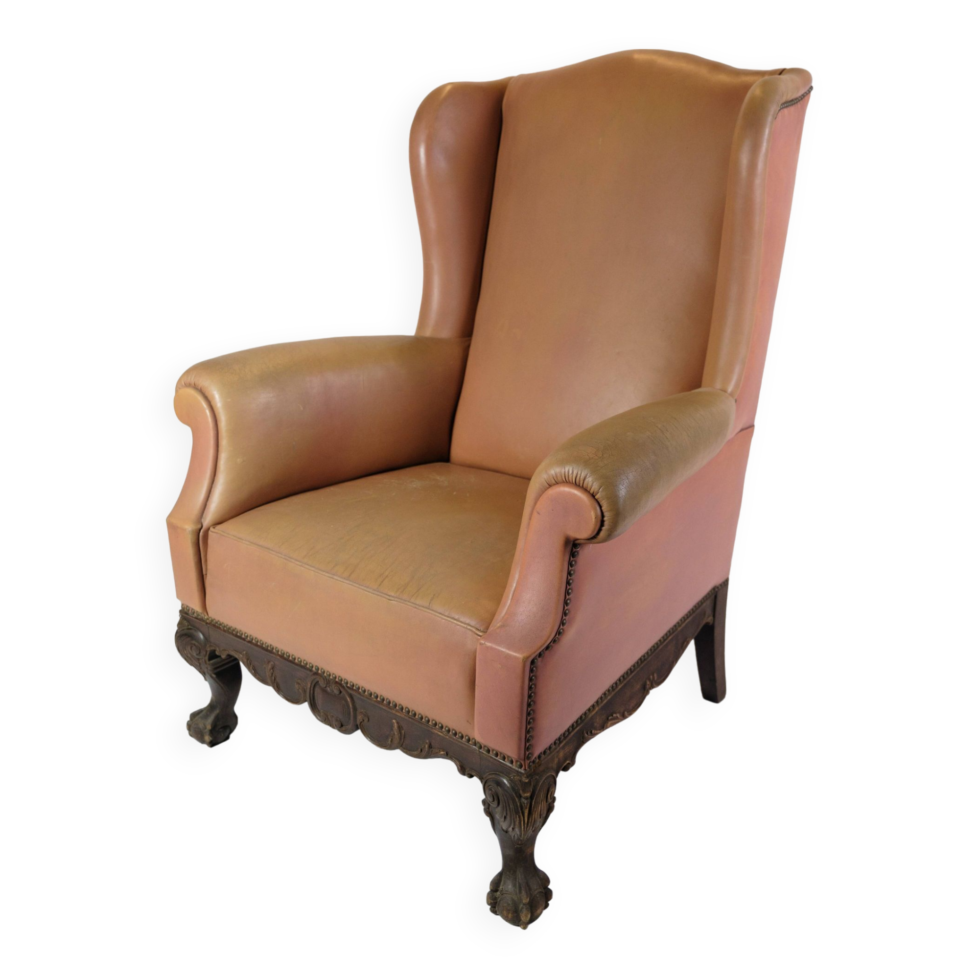 Chaise antique à haut rabat de style Chesterfield des années 1920