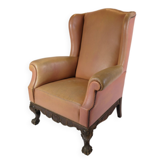 Chaise antique à haut rabat de style Chesterfield des années 1920