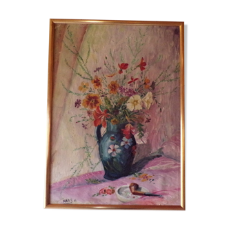 oil on panel framed bouquet champetre