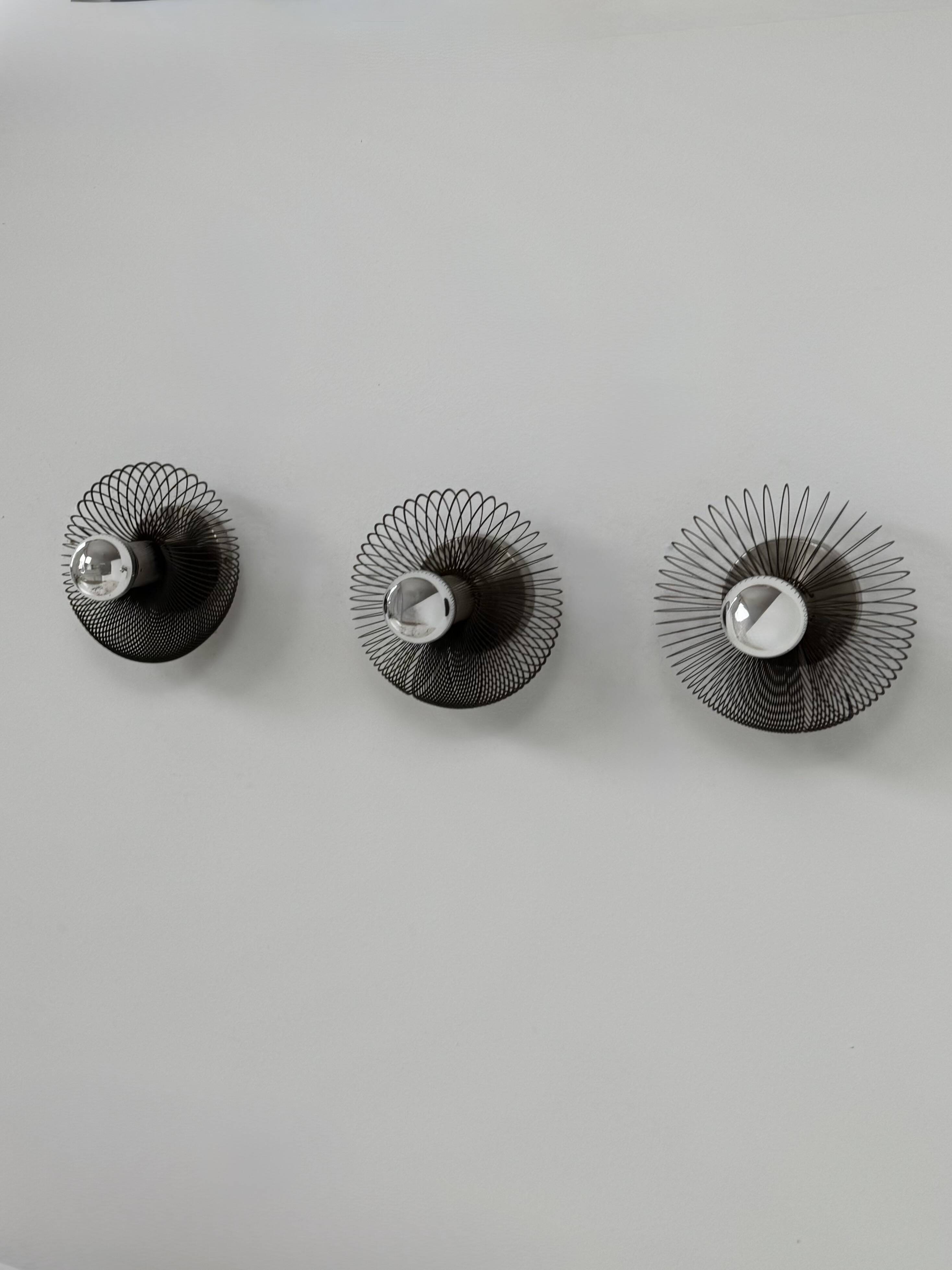 Set of 3 vintage wall lights, metal, France, 1970.