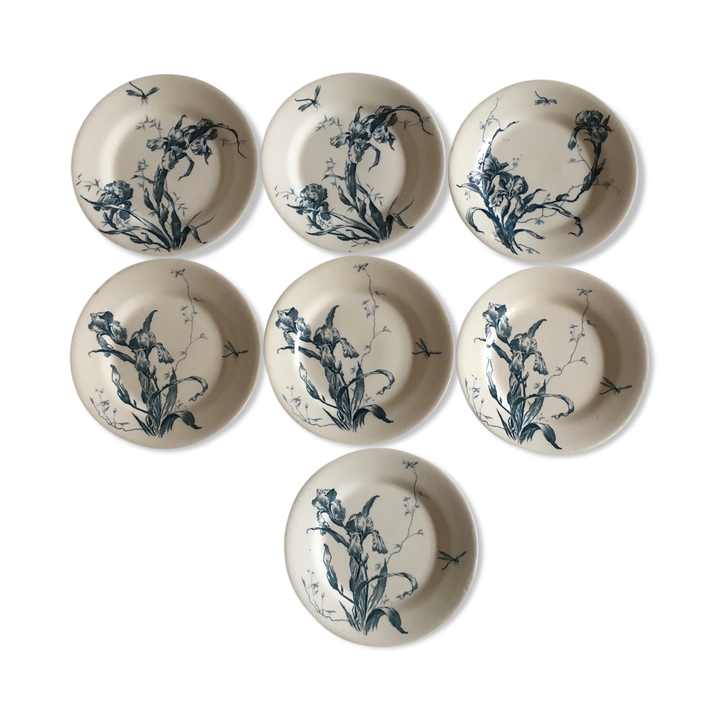 Faience of Gien Iris decoration plates