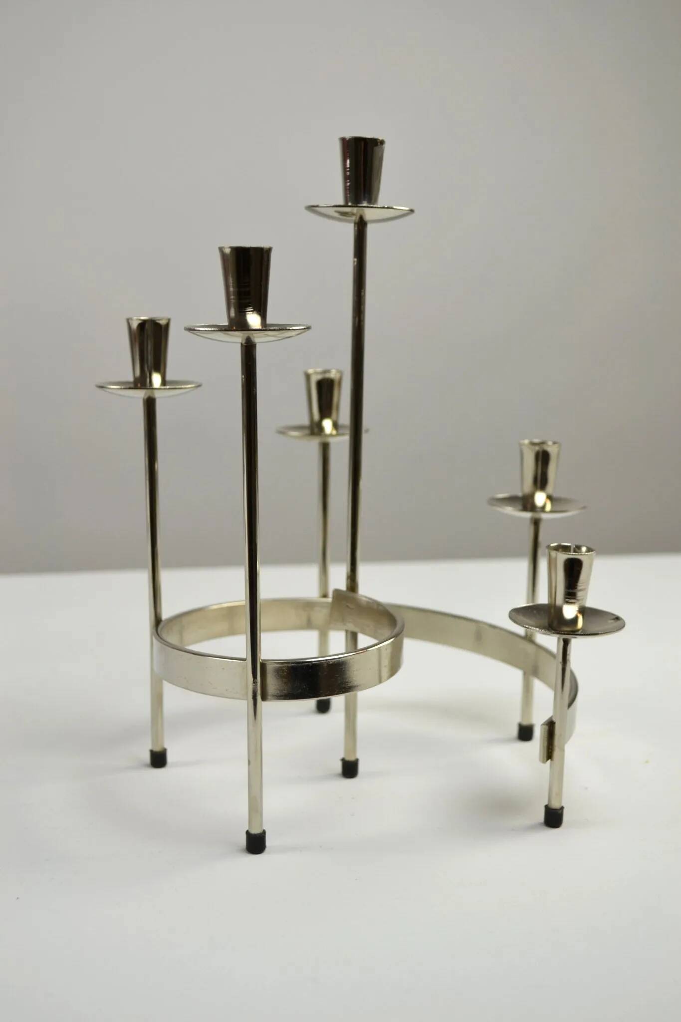 Pair of White Metal “Spiral” Candle holders by Gunnar Ander for Ystad-Metall, Sweden, 1960s