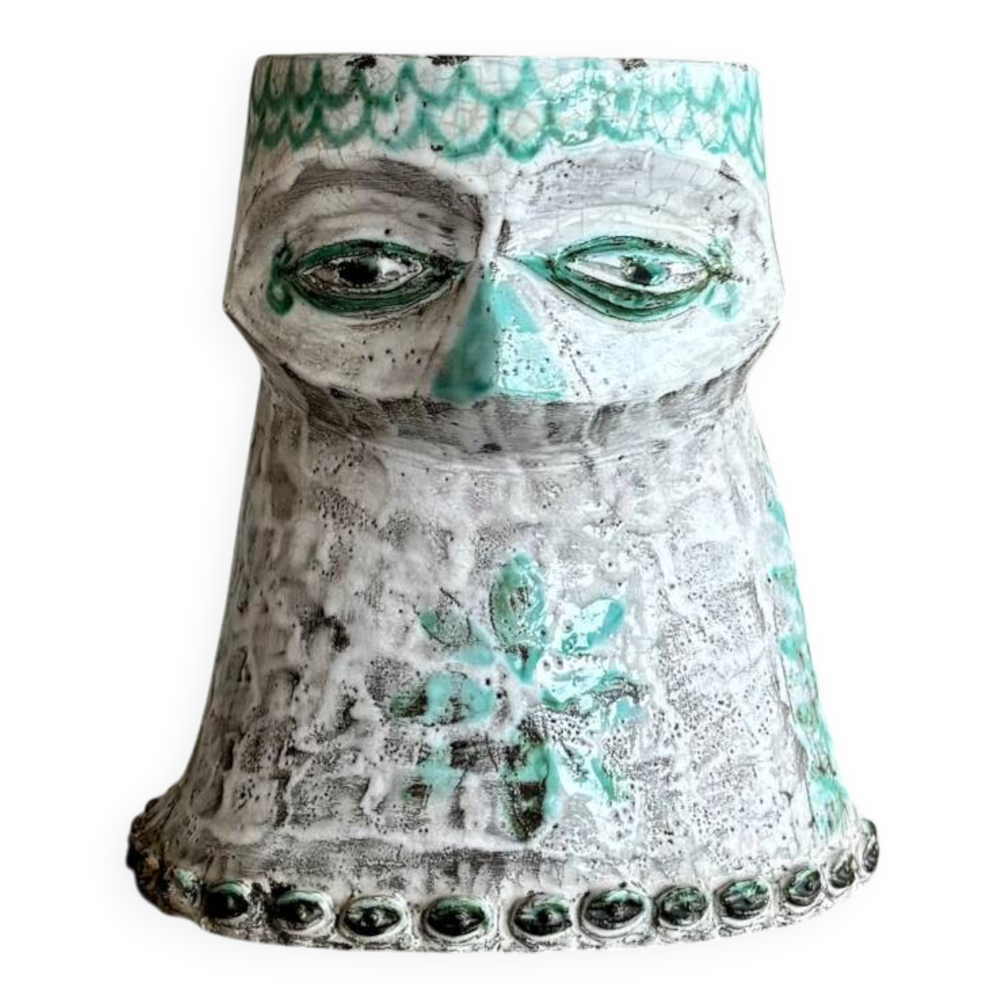 Glazed ceramic owl – Totem sculpture