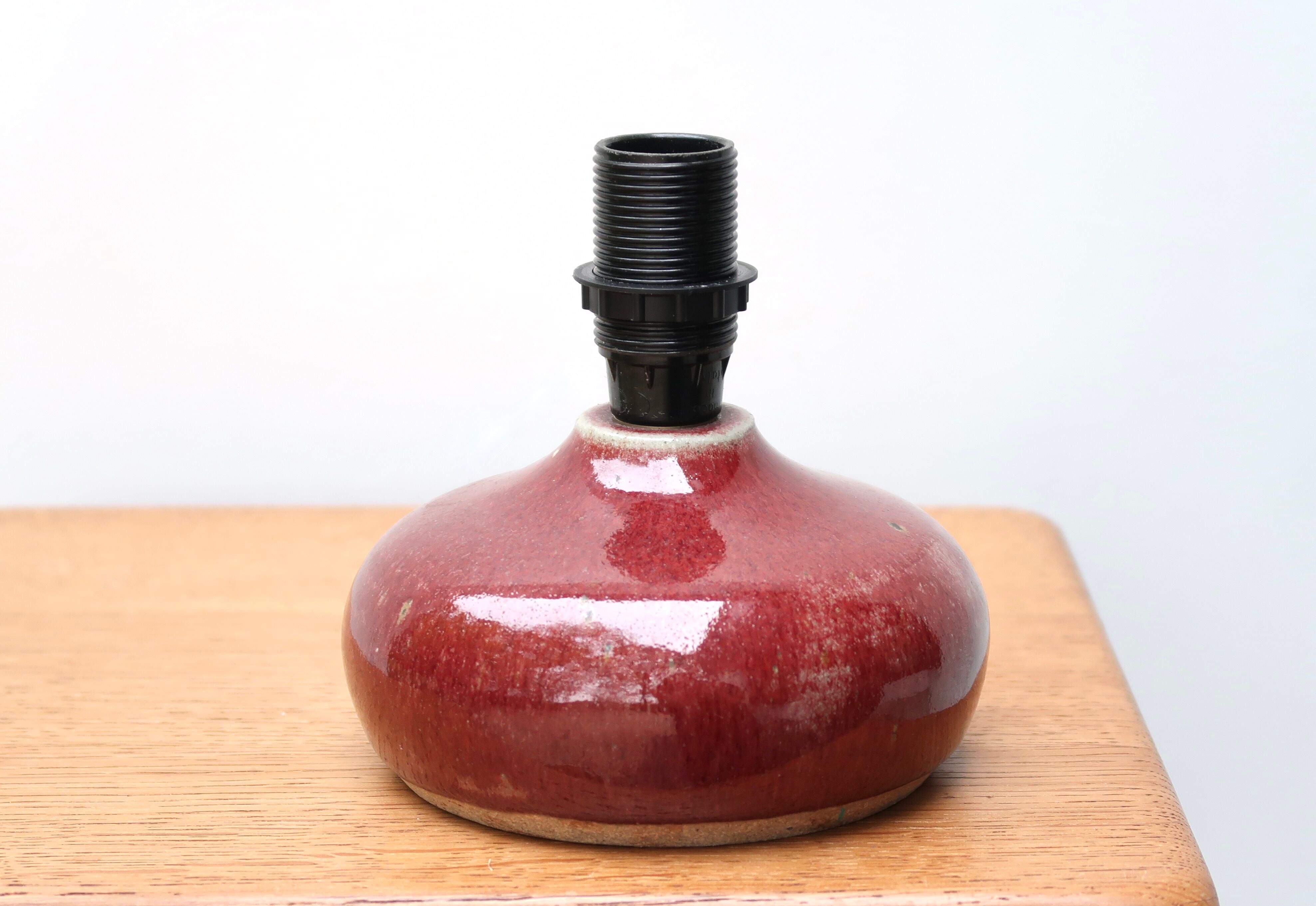 Pink ceramic lamp, raffia lampshade, 70s