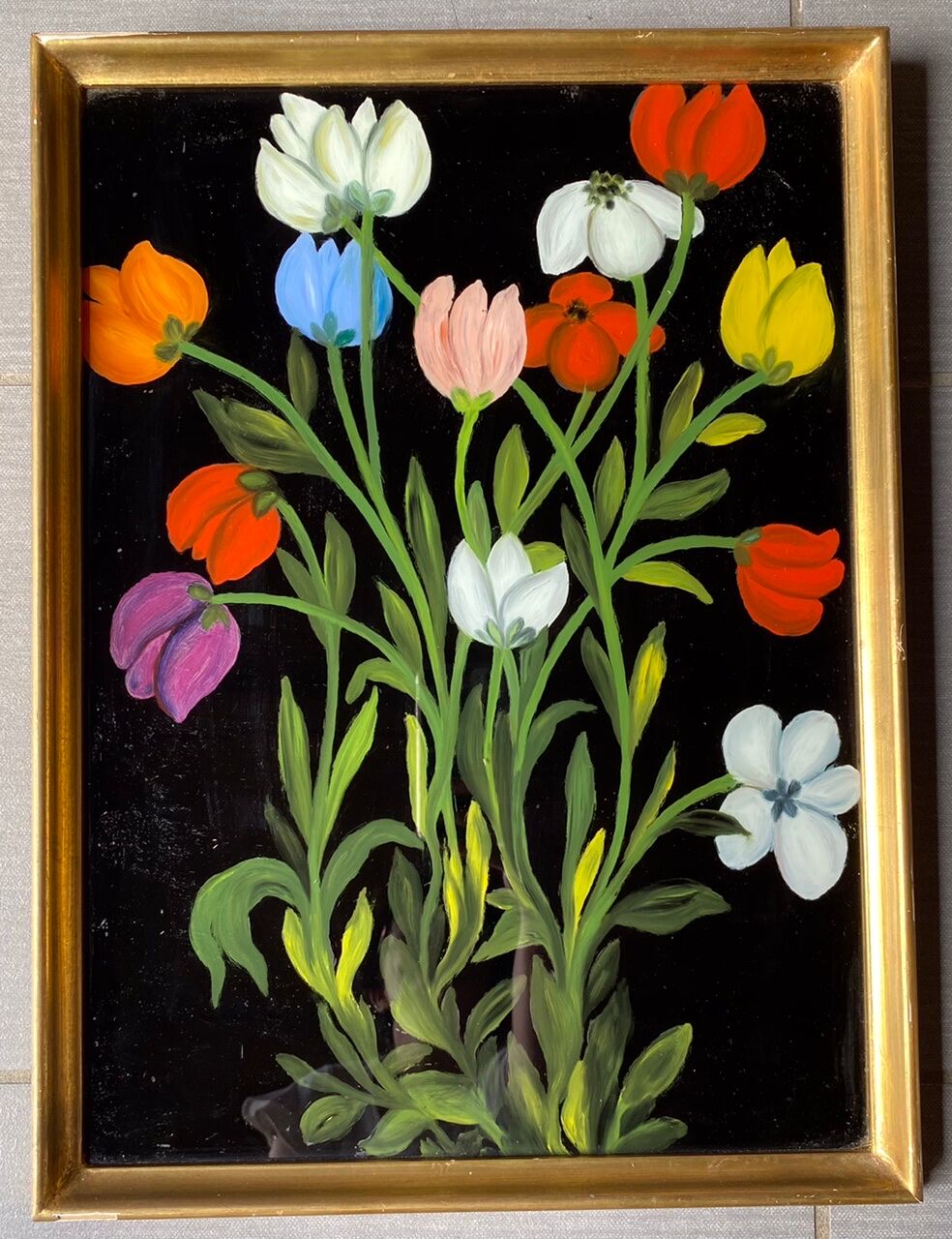 Old painting, still life with tulips, 20th century