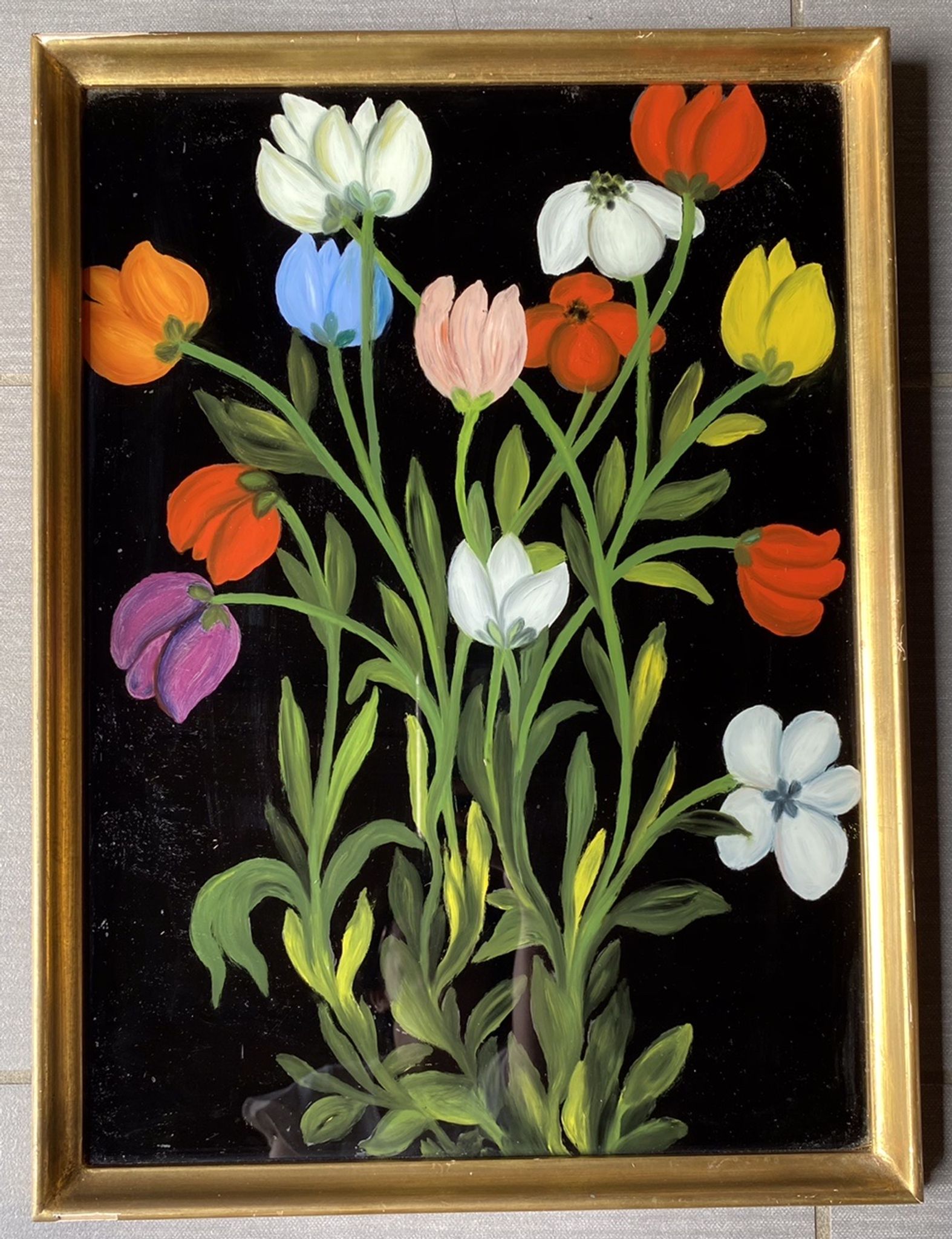 Tableau ancien , nature morte aux tulipes XX siècle