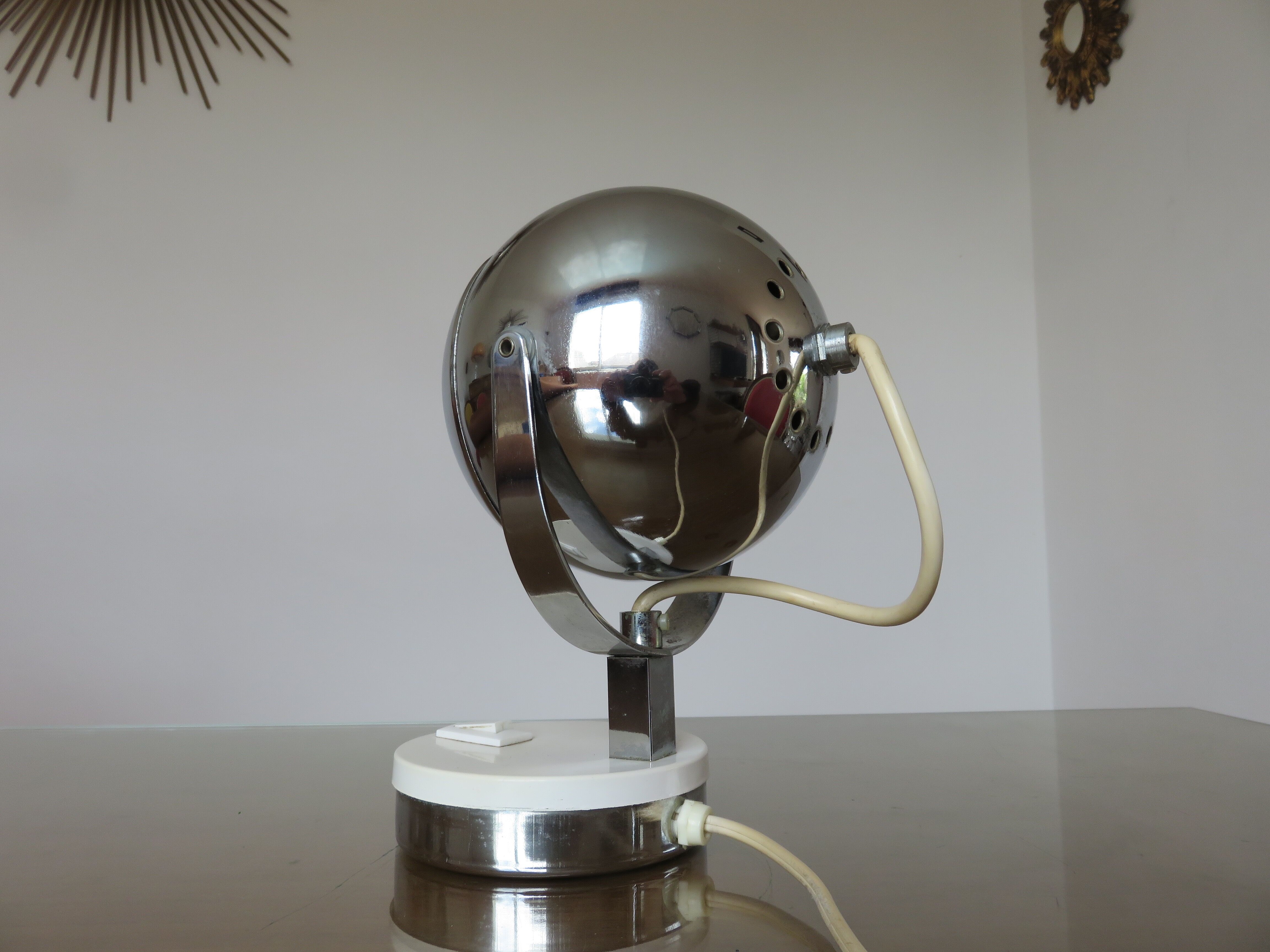 Eye ball lamp in chromed metal from the 70