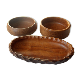 Set of 3 teak serving bowls 1970