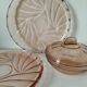 Orange-pink pressed glass trio