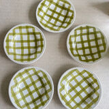 5 assiettes creuses en céramique vichy verte