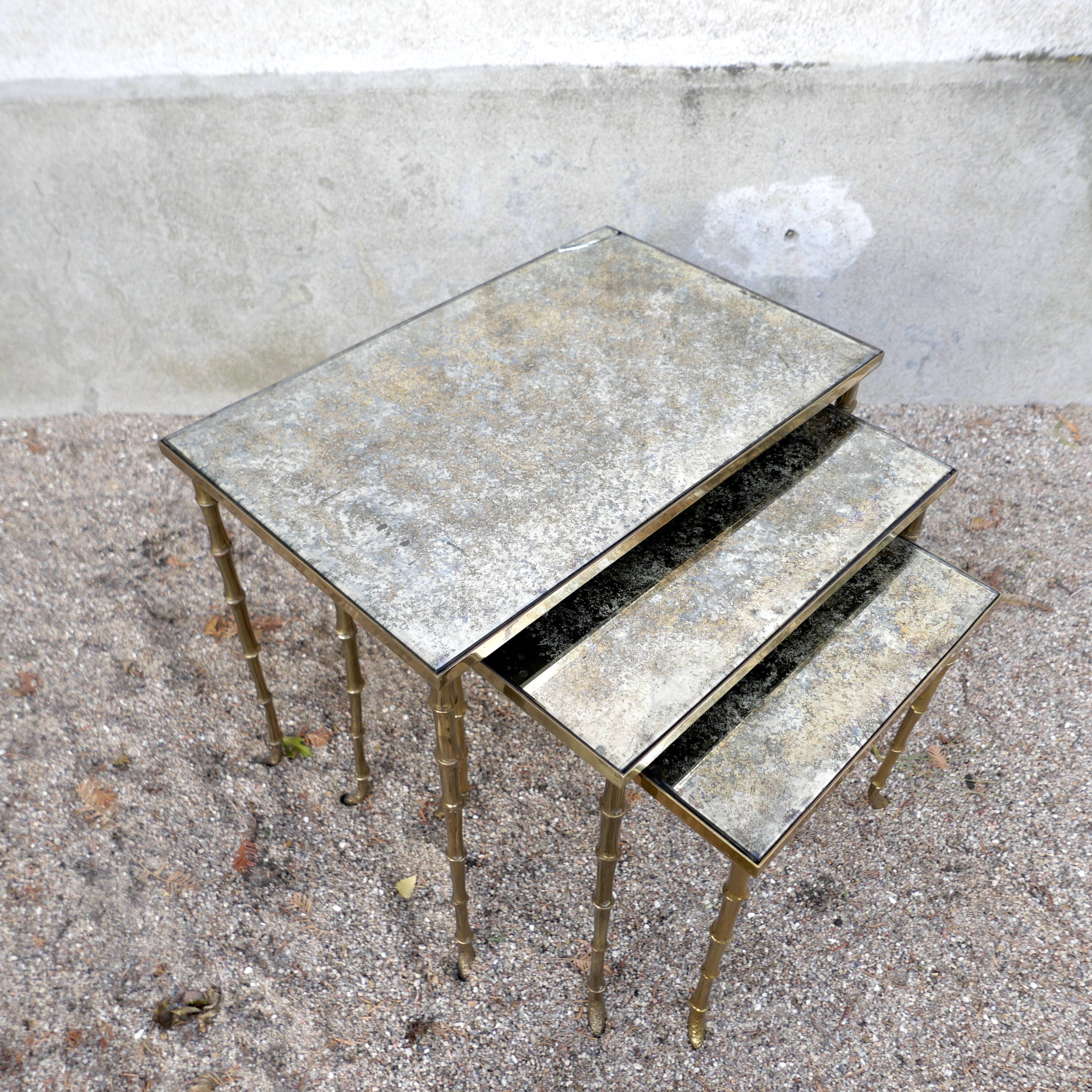 Set of 3 nesting tables in gilded bronze Maison Baguès 1940