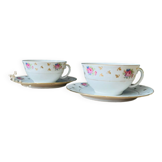 Suite de 2 tasses déjeuner en porcelaine