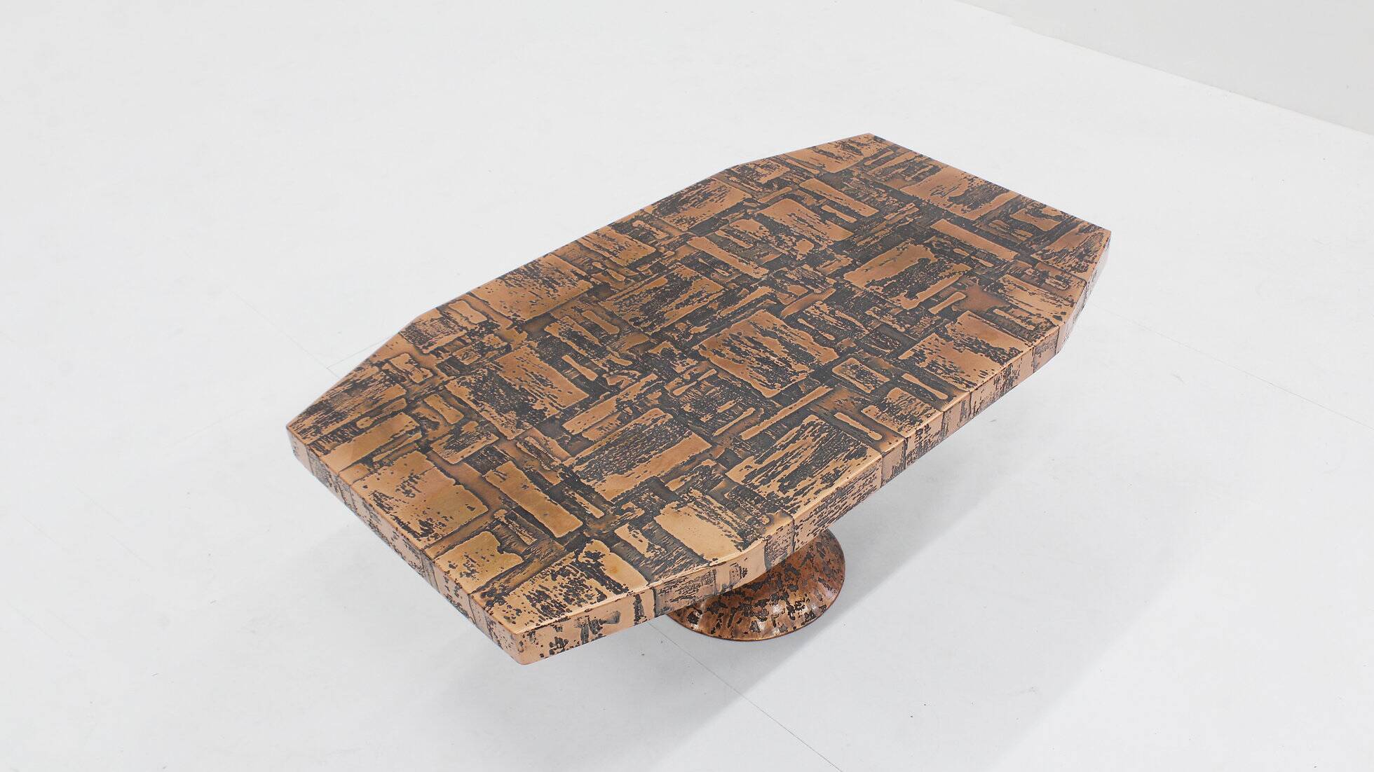 Vintage mid century brutalist copper coffee table 1970s