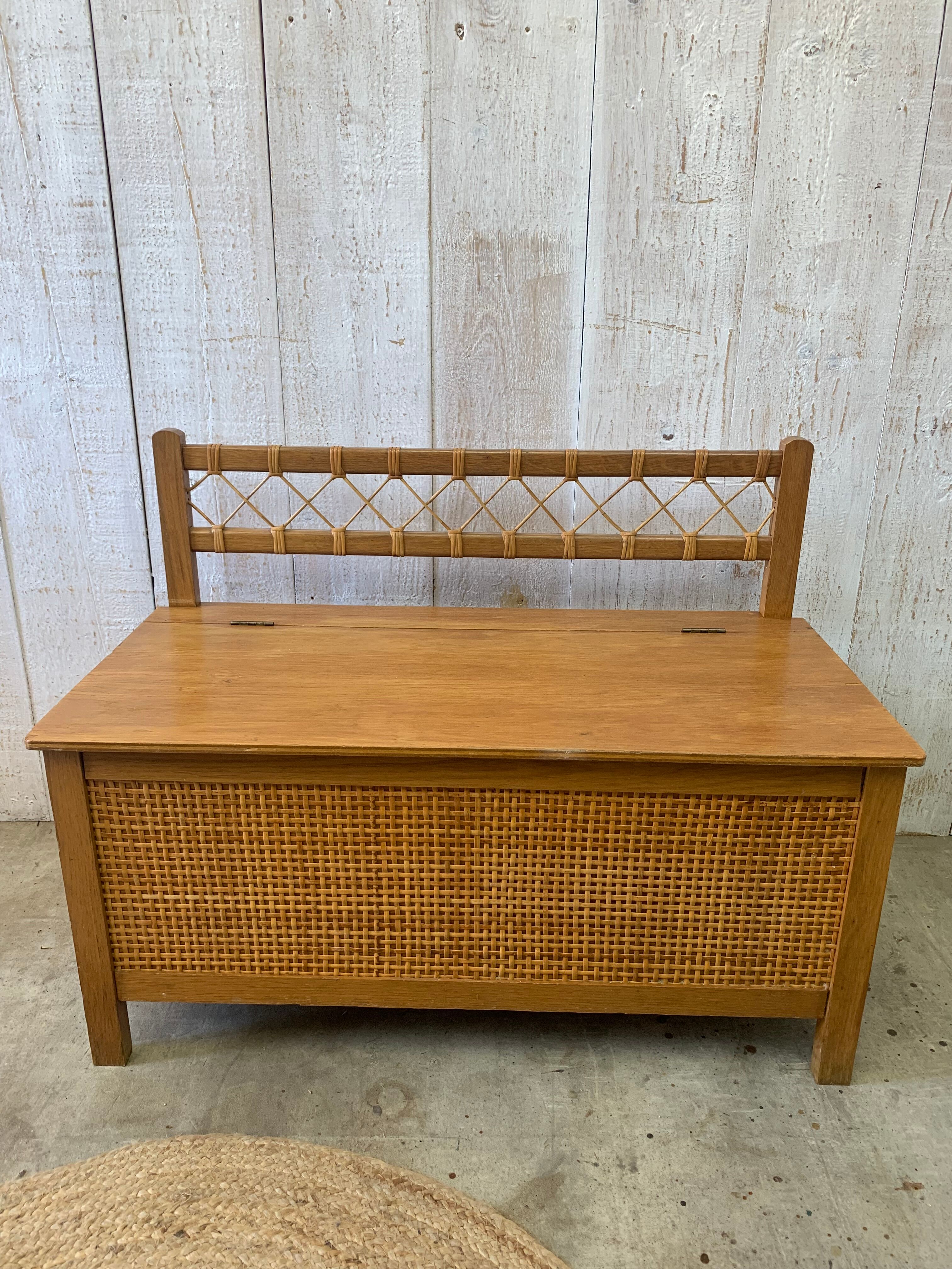 Vintage wood/rattan toy chest