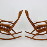 1960s pair of beech rocking chairs by uluv, czechoslovakia