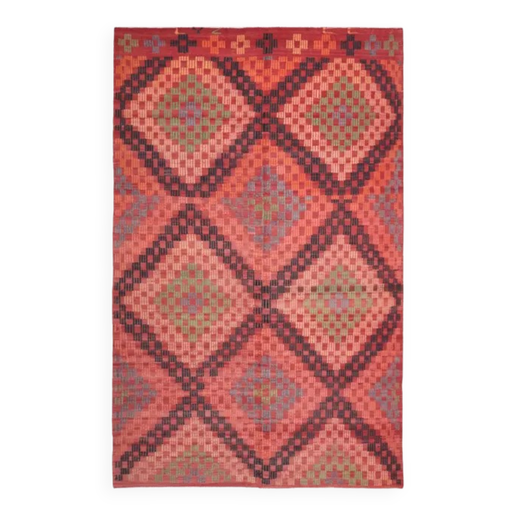 1970s Turkish Hand-Knotted Wool Cotton Red Area Rug 189x307
