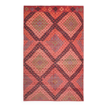 1970s Turkish Hand-Knotted Wool Cotton Red Area Rug 189x307
