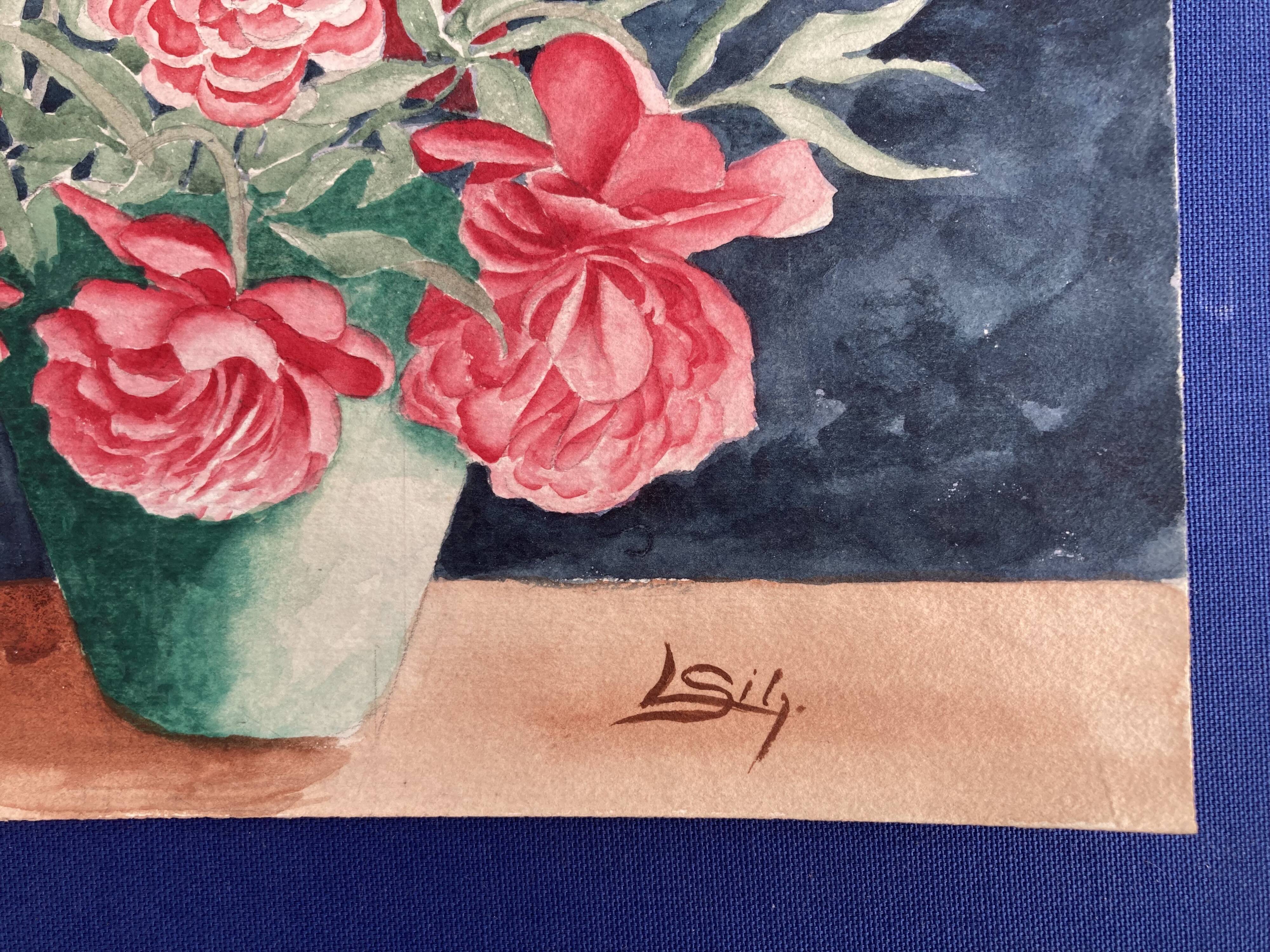 Vintage watercolor with peonies