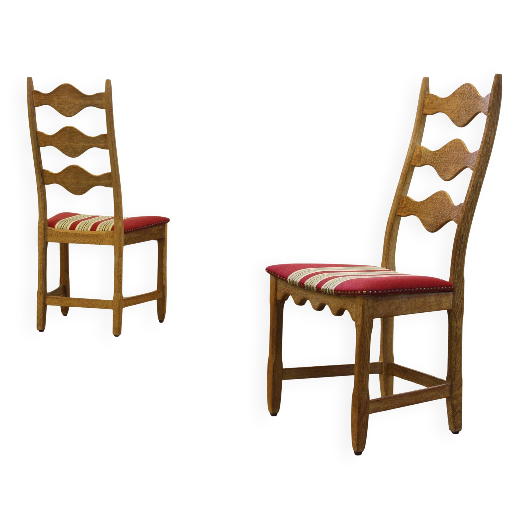 Vintage 1960s Danish brutalist ladderback oak chairs in the style of Kjærnulf