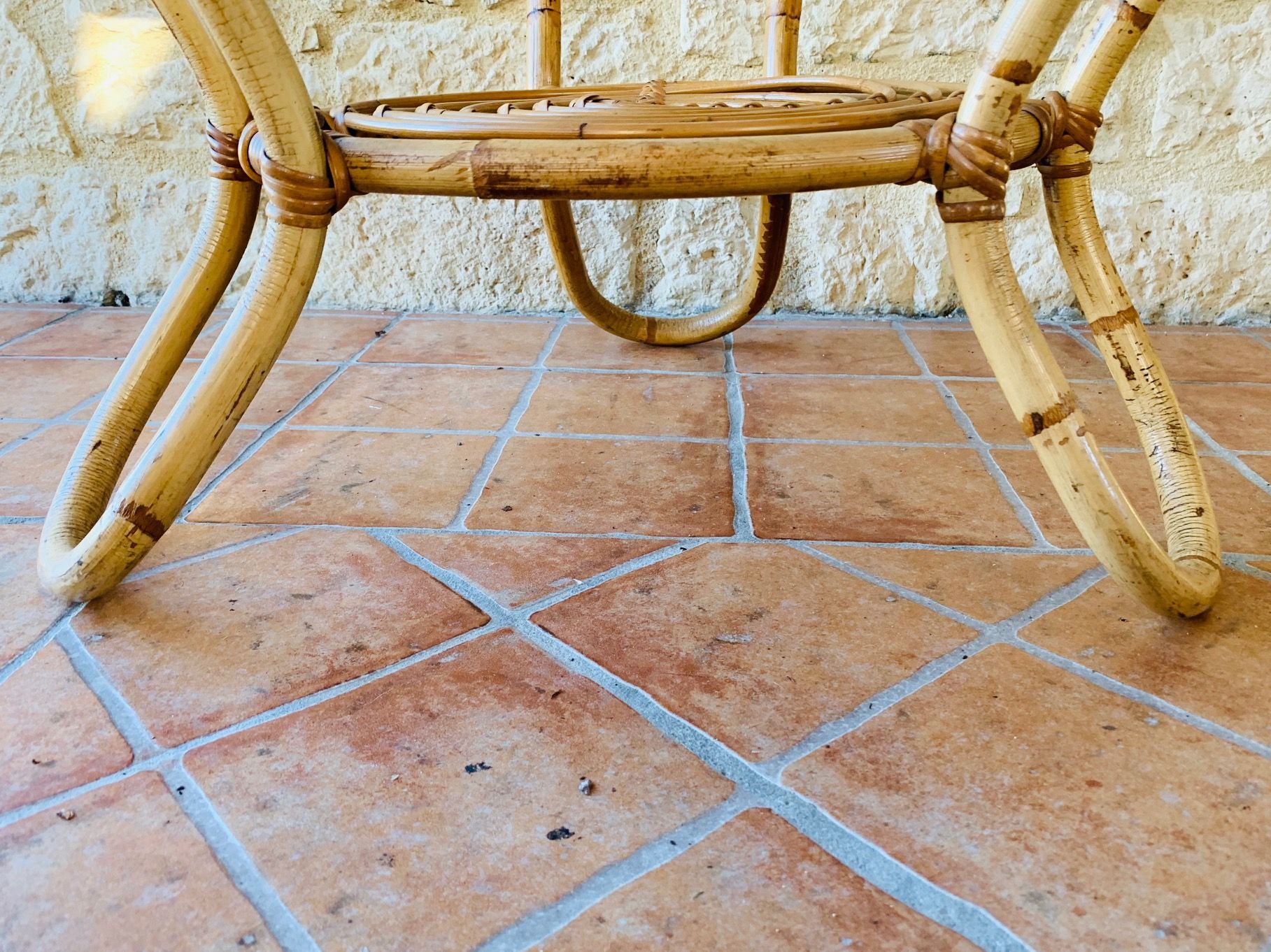 Rattan coffee table with range magazines, vintage circa 60's