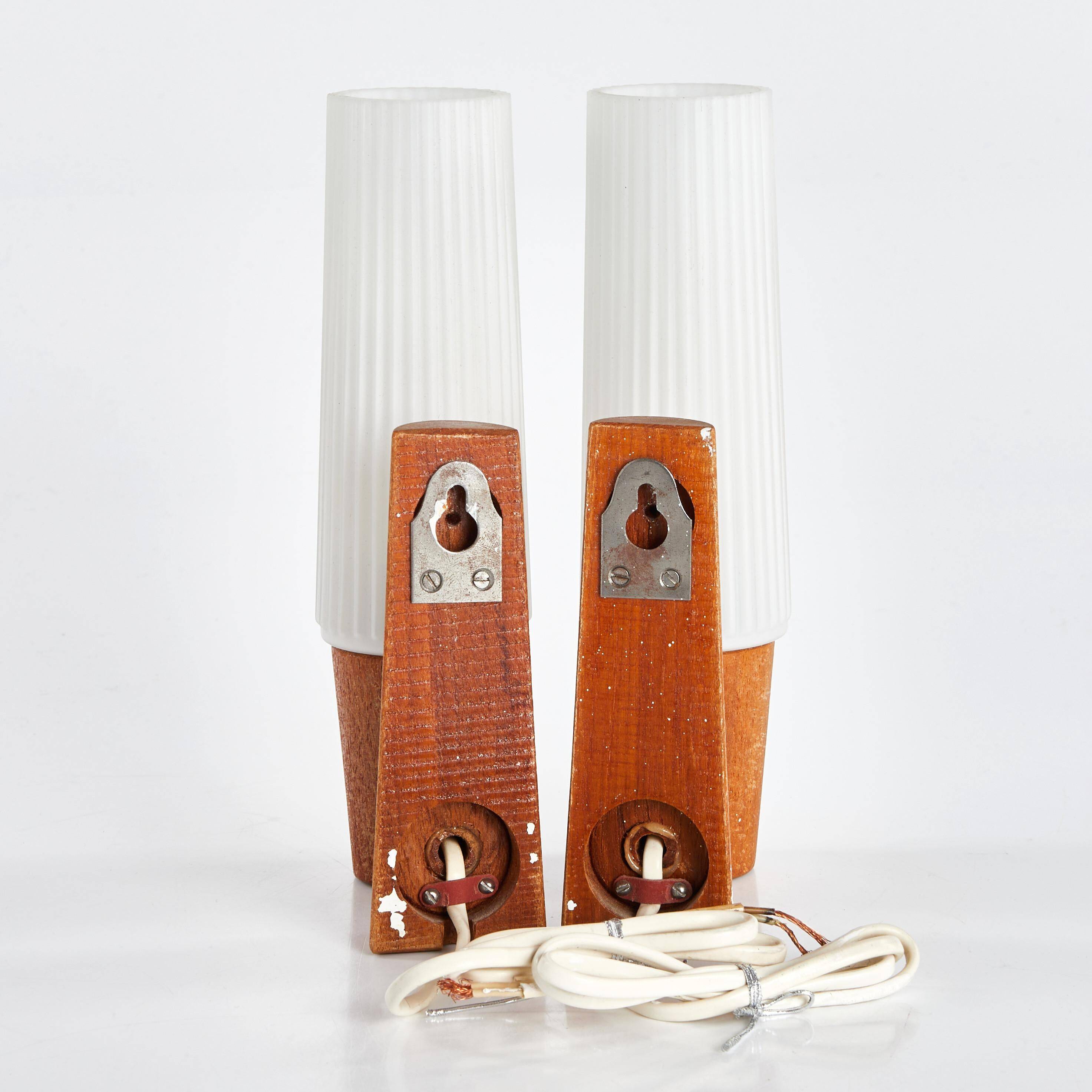 Anonymous Teak and Glass Wall Lights Pair from Sweden 1960