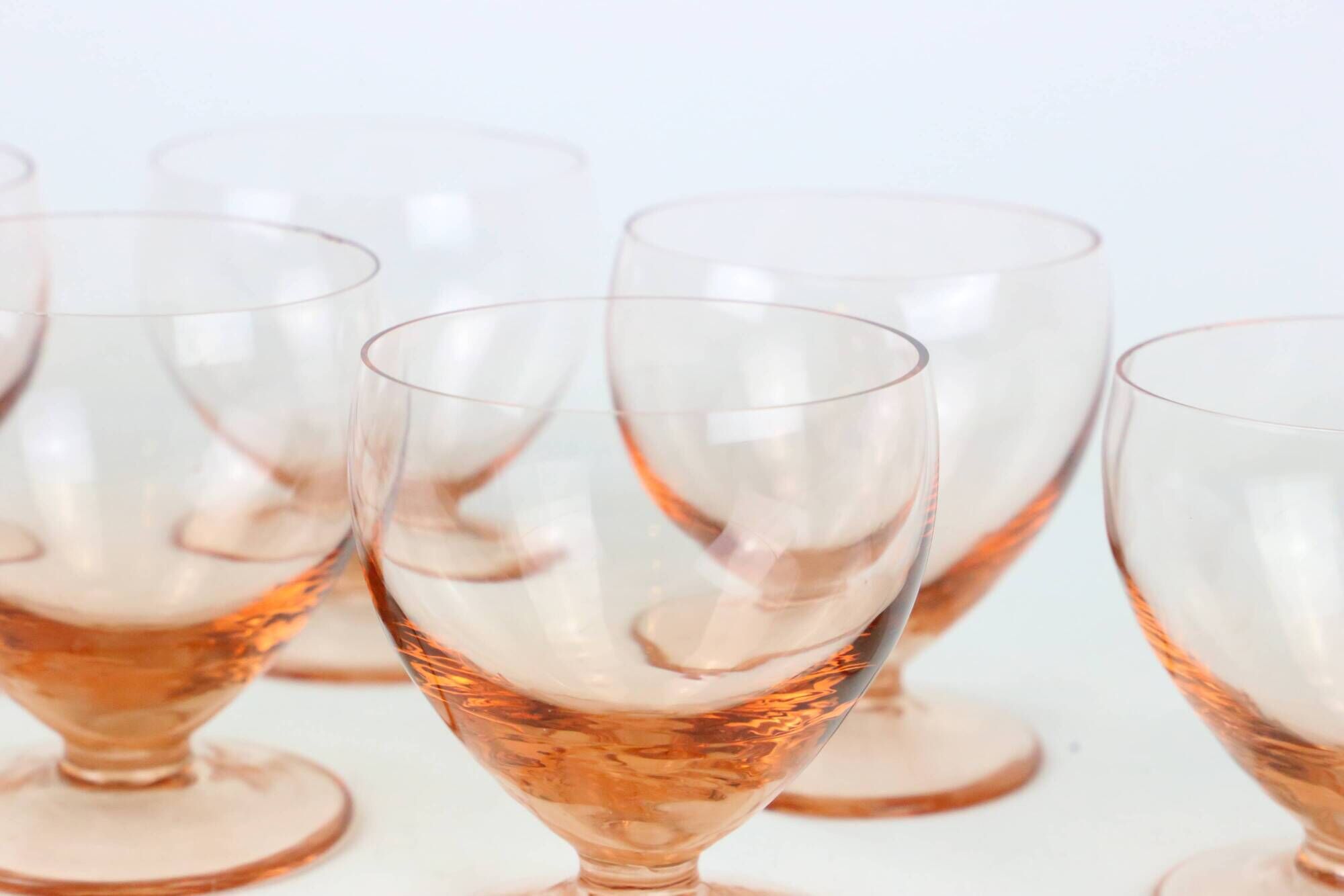 Set of 6 walking glasses in pink crystal, vintage, 1950, mid century