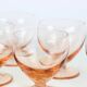 Set of 6 walking glasses in pink crystal, vintage, 1950, mid century