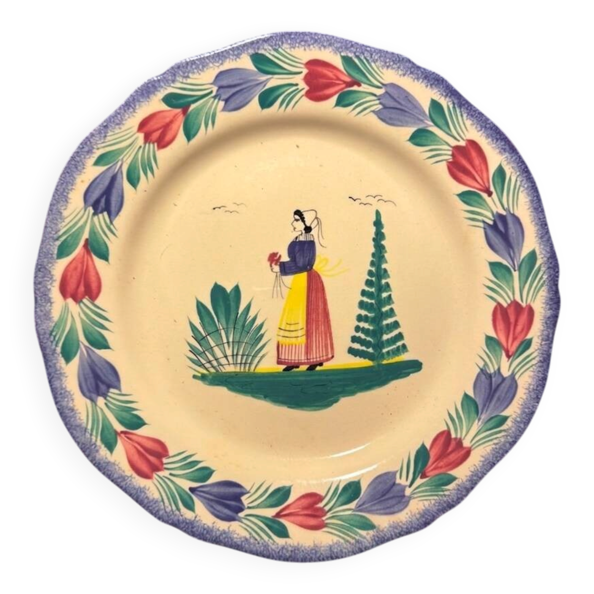 HB Henriot Quimper faience plate - Hand-painted Breton decoration - Vintage