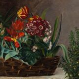 Floral composition in basket by H. Vaneyck- dated 1895
