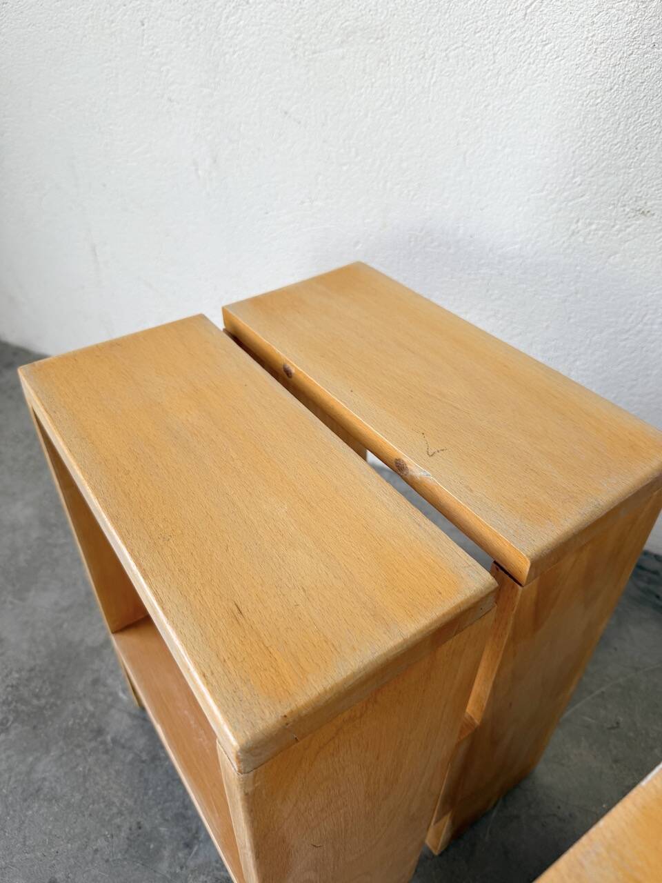 Pair of pine stools or bedside tables, mountain furniture, 1950s