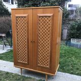 Wooden cabinet and vintage rattan 1950