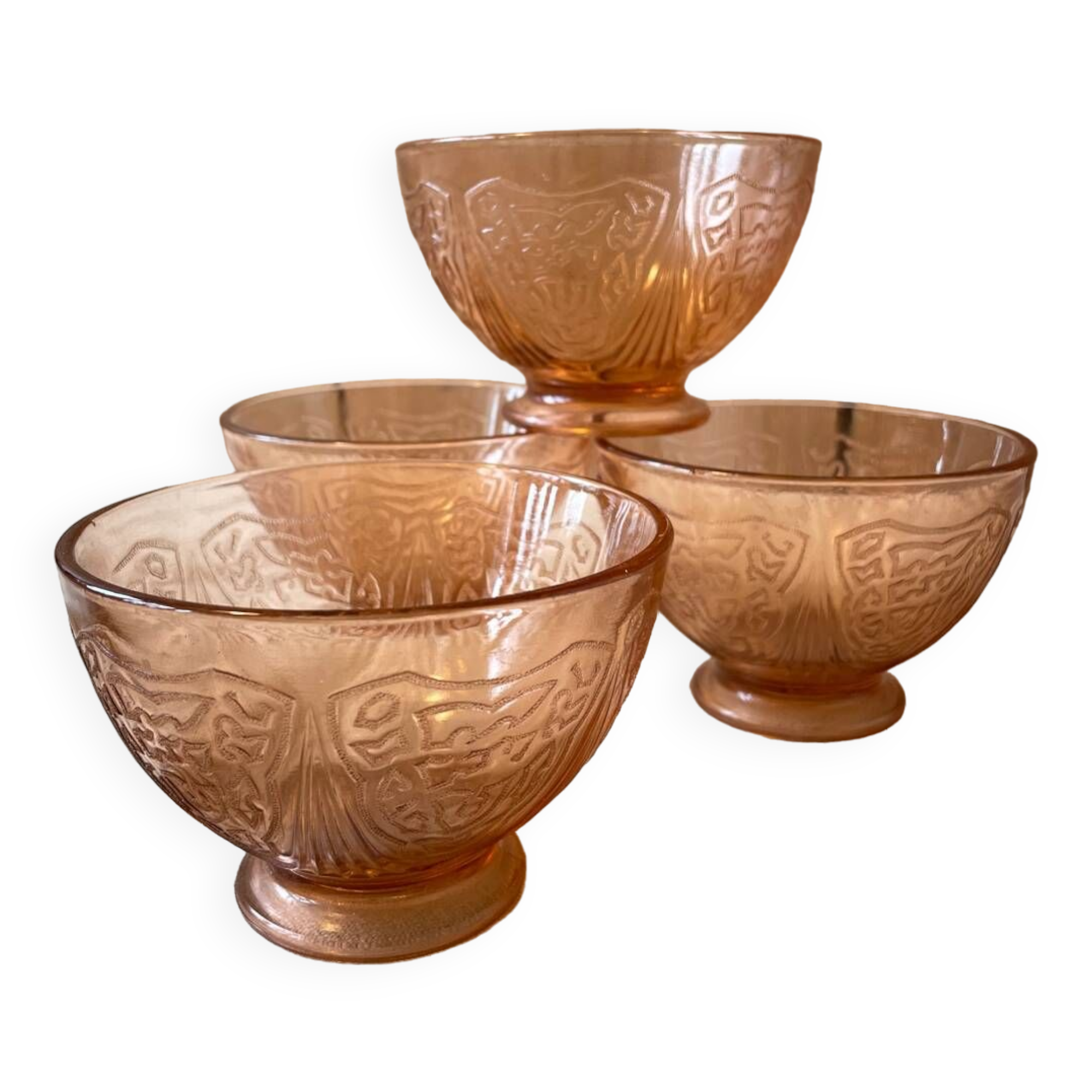 4 vintage pink glass bowls 1930-40