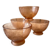 4 Bols en verre rose vintage 1930-40