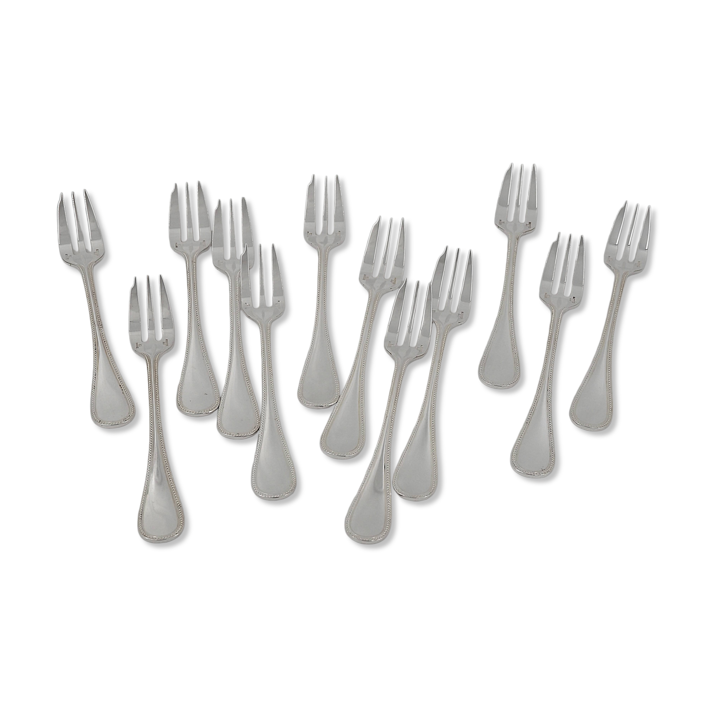 Christofle Perles 12 silver-plated cake forks, excellent condition.