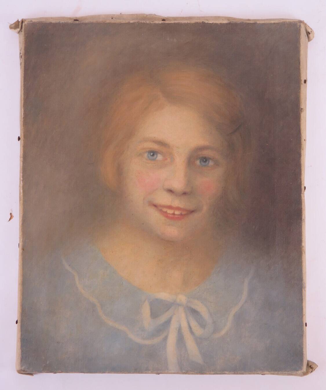 Antique signed painting portrait of a girl oil on canvas 1880 BM1N