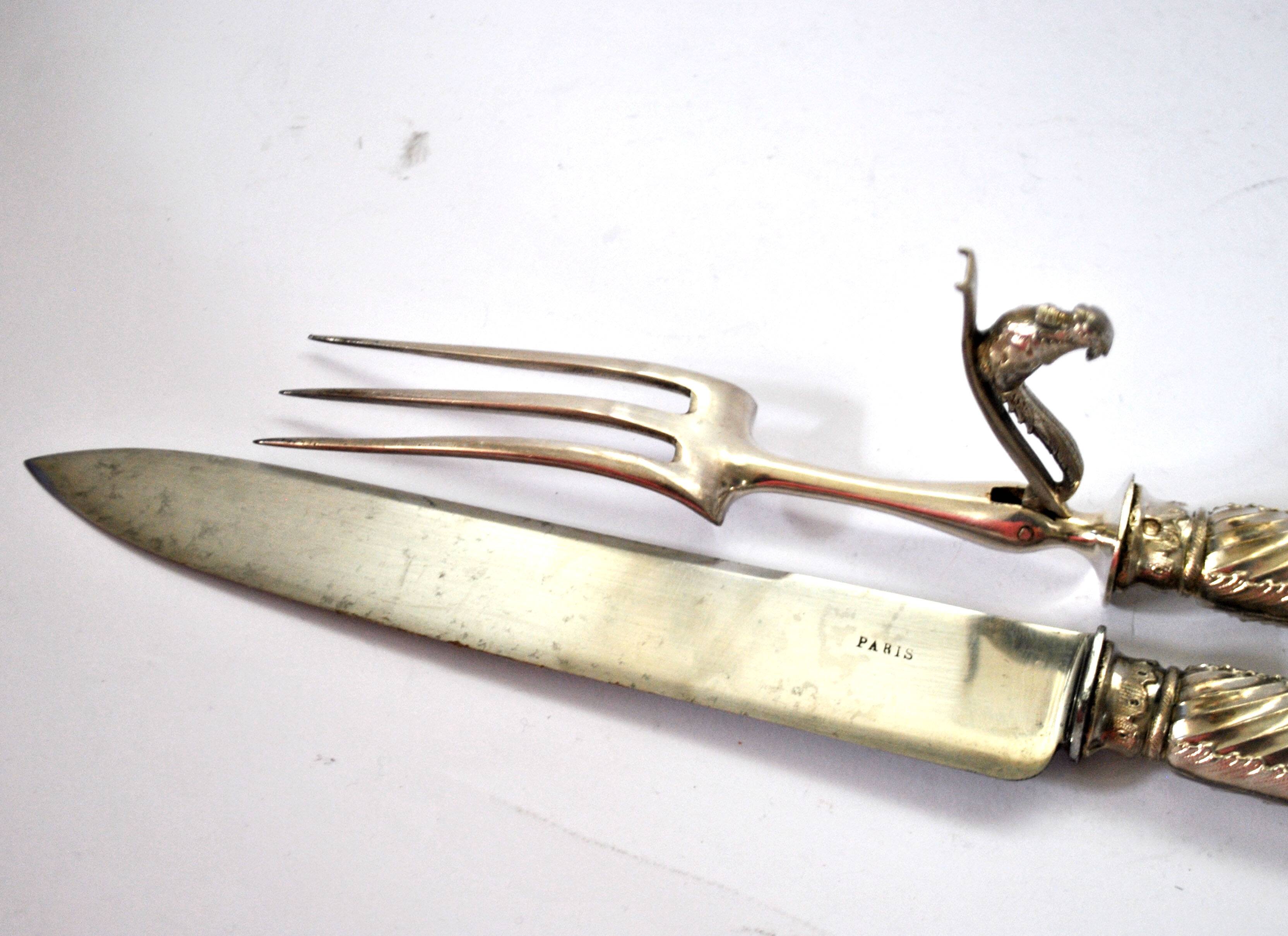 Rococo service cutlery in SILVER Minerve Armand Frenais 1900 Serving knife and fork