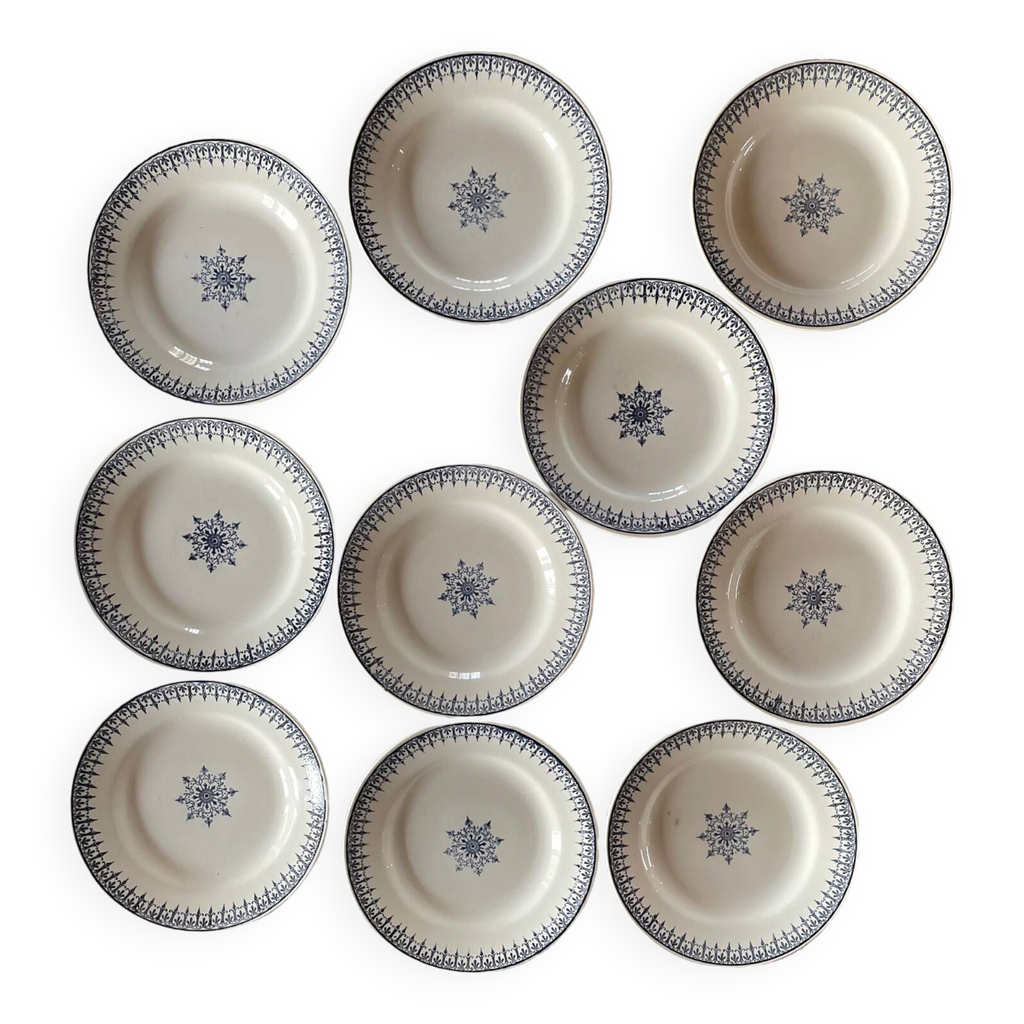 Lot De 10 Assiettes Plates Anciennes En Faïence Luneville - Occasion