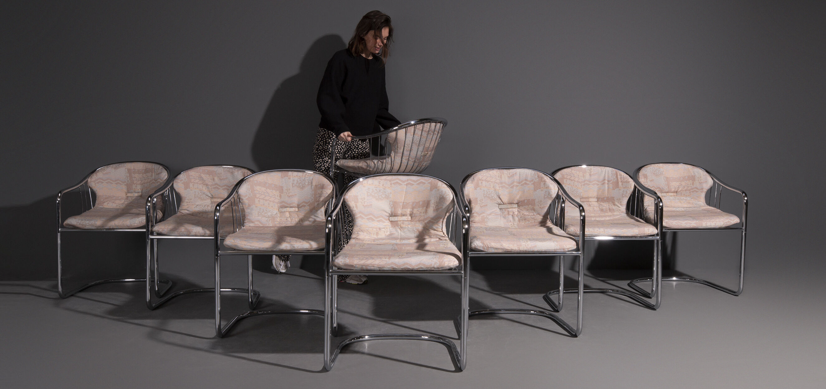 Set of 8 Gastone Rinaldi dining chairs, 70's