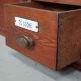 Large Antique Belgian Pitch Pine Apothecary Cabinet with Enamel Shields, 1900s